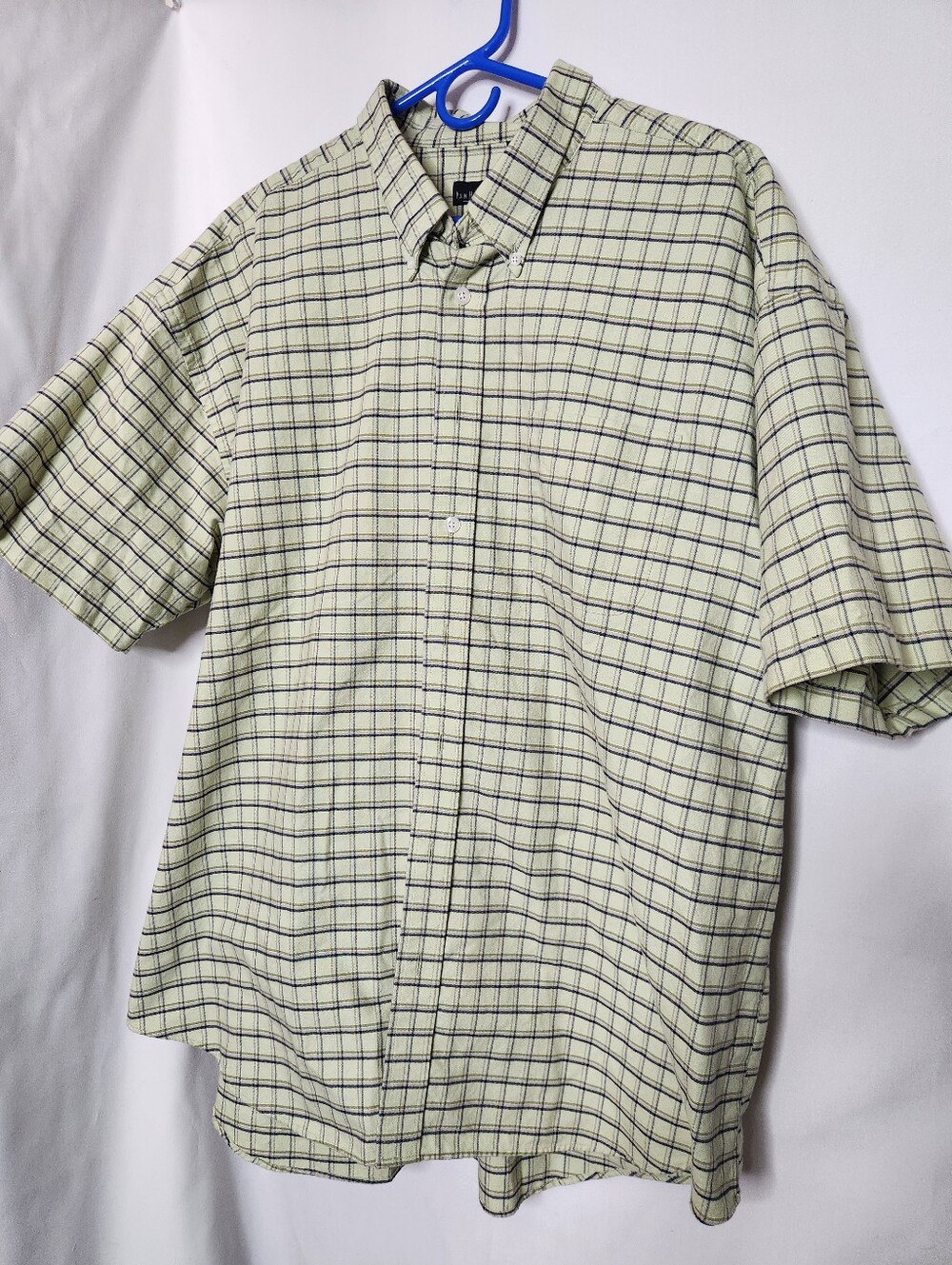 Van Heusen Mens 2XLT Short-Sleeve Button-Down Shirt - Light Green Plaid